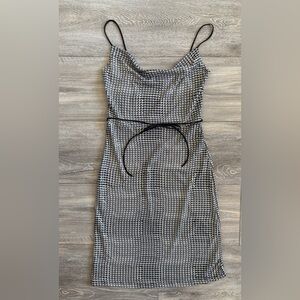 Vintage Jump Sequined Spaghetti Strap Black White Grey Mini Dress Medium